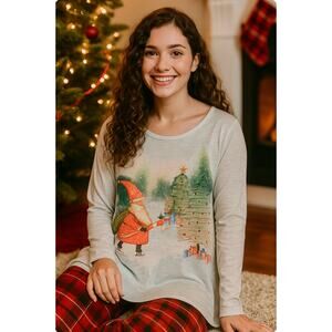 Et Lois M Santa Christmas Tree Lightweight Tunic Top Lightweight M Holiday Chic